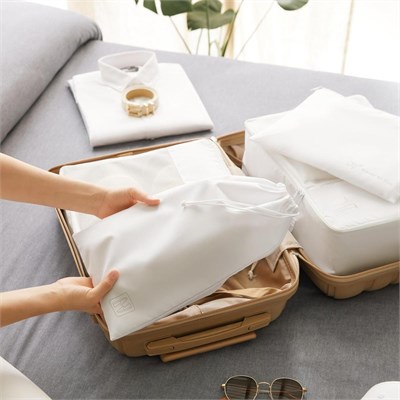 Ocean Home Textile 4lü Yıkanabilir Beyaz Renk Paraşüt Kumaş Bavul İçi Organizer Set