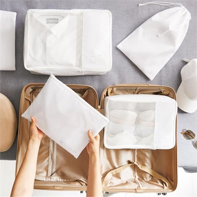 Ocean Home Textile 4lü Yıkanabilir Beyaz Renk Paraşüt Kumaş Bavul İçi Organizer Set