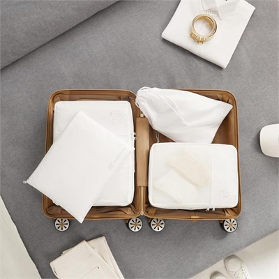 Ocean Home Textile 4lü Yıkanabilir Beyaz Renk Paraşüt Kumaş Bavul İçi Organizer Set