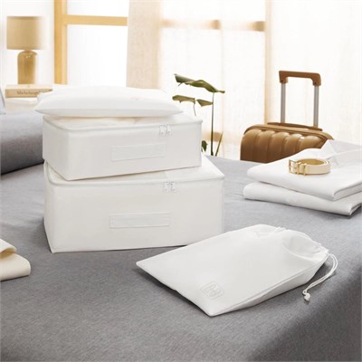 Ocean Home Textile 4lü Yıkanabilir Beyaz Renk Paraşüt Kumaş Bavul İçi Organizer Set