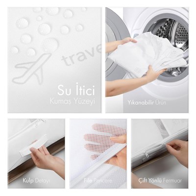 Ocean Home Textile 4lü Yıkanabilir Beyaz Renk Paraşüt Kumaş Bavul İçi Organizer Set