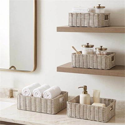 Ocean Home Textile 4lü Yıkanabilir Gri Pp Rattan Sepet Set 30 X 20 X 11 / 33 X 23 X 11 / 36 X 26 X 12 / 39 X 29 X 13 Cm