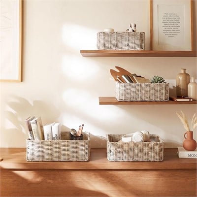 Ocean Home Textile 4lü Yıkanabilir Gri Pp Rattan Sepet Set 30 X 20 X 11 / 33 X 23 X 11 / 36 X 26 X 12 / 39 X 29 X 13 Cm