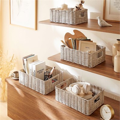 Ocean Home Textile 4lü Yıkanabilir Gri Pp Rattan Sepet Set 30 X 20 X 11 / 33 X 23 X 11 / 36 X 26 X 12 / 39 X 29 X 13 Cm