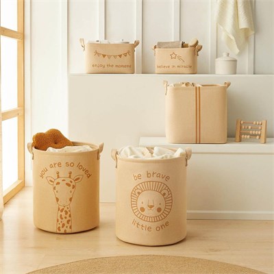 Ocean Home Textile 5li Çocuk Odası Jüt Keten Kumaş Sepet Set