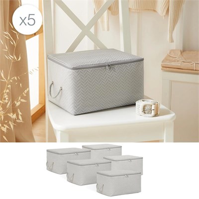 Ocean Home Textile 5li Küçük Boy Gri Balıksırtı Hurç Set 30 X 22 X 18 Cm