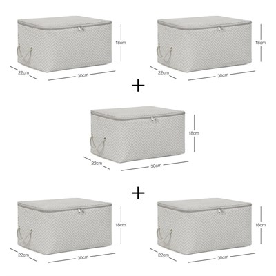 Ocean Home Textile 5li Küçük Boy Gri Balıksırtı Hurç Set 30 X 22 X 18 Cm