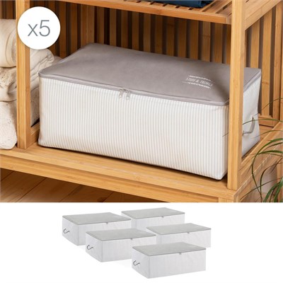 Ocean Home Textile 5li Orta Boy Gri Çizgili Stuff & Things Hurç Set 52 X 28 X 21 Cm