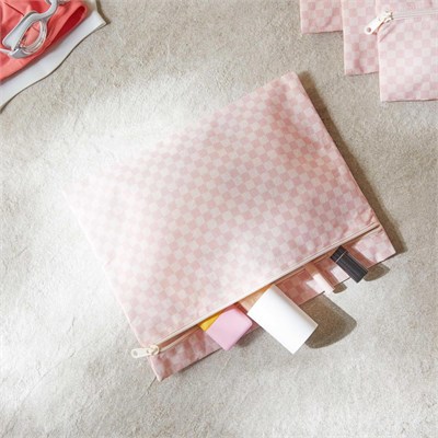 Ocean Home Textile 5li Su Geçirmez Pvc Astarlı Pembe Dama Desen Islak Kuru Çanta Seti 20 X 13 / 24 X 20 / 30 X 24 / 28 X 30 / 30
