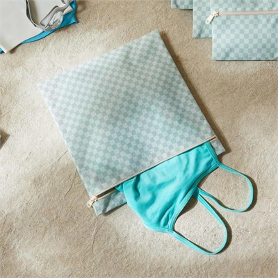 Ocean Home Textile 5li Su Geçirmez Pvc Astarlı Mint Dama Desen Islak Kuru Çanta Seti 20 X 13 / 24 X 20 / 30 X 24 / 28 X 30 / 30 X