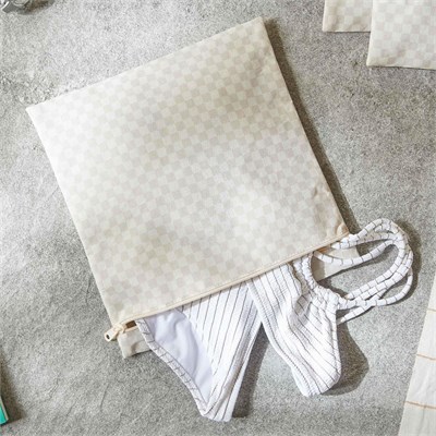 Ocean Home Textile 5li Su Geçirmez Pvc Astarlı Bej Dama Desen Islak Kuru Çanta Seti 20 X 13 / 24 X 20 / 30 X 24 / 28 X 30 / 30 X