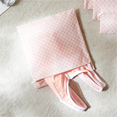 Ocean Home Textile 5li Su Geçirmez Pvc Astarlı Pembe Dama Desen Islak Kuru Çanta Seti 20 X 13 / 24 X 20 / 30 X 24 / 28 X 30 / 30