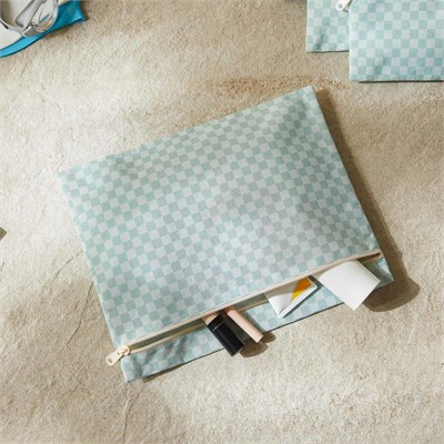 Ocean Home Textile 5li Su Geçirmez Pvc Astarlı Mint Dama Desen Islak Kuru Çanta Seti 20 X 13 / 24 X 20 / 30 X 24 / 28 X 30 / 30 X