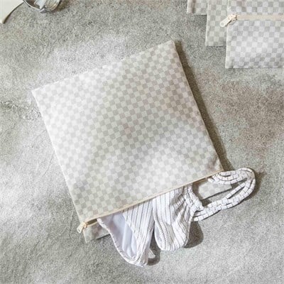Ocean Home Textile 5li Su Geçirmez Pvc Astarlı Gri Dama Desen Islak Kuru Çanta Seti 20 X 13 / 24 X 20 / 30 X 24 / 28 X 30 / 30 X