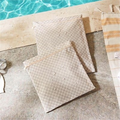 Ocean Home Textile 5li Su Geçirmez Pvc Astarlı Gri Dama Desen Islak Kuru Çanta Seti 20 X 13 / 24 X 20 / 30 X 24 / 28 X 30 / 30 X