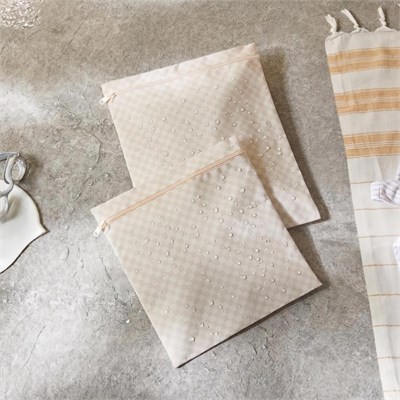 Ocean Home Textile 5li Su Geçirmez Pvc Astarlı Bej Dama Desen Islak Kuru Çanta Seti 20 X 13 / 24 X 20 / 30 X 24 / 28 X 30 / 30 X