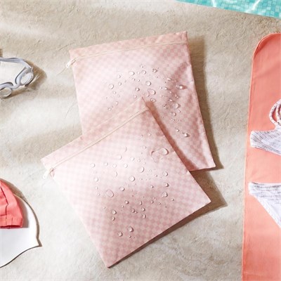 Ocean Home Textile 5li Su Geçirmez Pvc Astarlı Pembe Dama Desen Islak Kuru Çanta Seti 20 X 13 / 24 X 20 / 30 X 24 / 28 X 30 / 30
