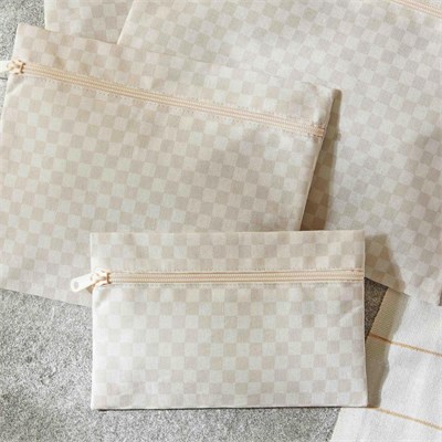 Ocean Home Textile 5li Su Geçirmez Pvc Astarlı Bej Dama Desen Islak Kuru Çanta Seti 20 X 13 / 24 X 20 / 30 X 24 / 28 X 30 / 30 X