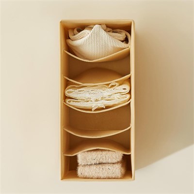 Ocean Home Textile 6 Bölmeli Bej Balıksırtı Çekmece İçi Düzenleyici Kutu 13 X 28 X 13 Cm