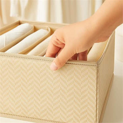 Ocean Home Textile 6 Bölmeli Bej Balıksırtı Çekmece İçi Düzenleyici Kutu 28 X 28 X 13 Cm