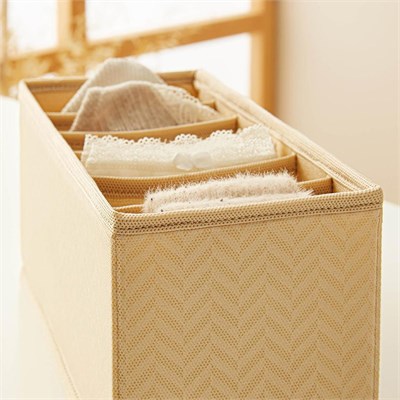 Ocean Home Textile 6 Bölmeli Bej Balıksırtı Çekmece İçi Düzenleyici Kutu 13 X 28 X 13 Cm
