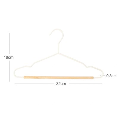 Ocean Home Textile 6lı Ahşap Destekli Mat Beyaz Renk Kauçuk Kaplamalı Metal Çocuk Giysi Askısı 18 X 32 X 0.3 Cm