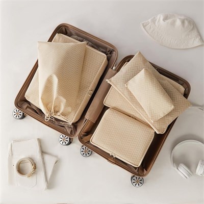 Ocean Home Textile 6lı Bej Balıksırtı Bavul İçi Düzenleyici Set