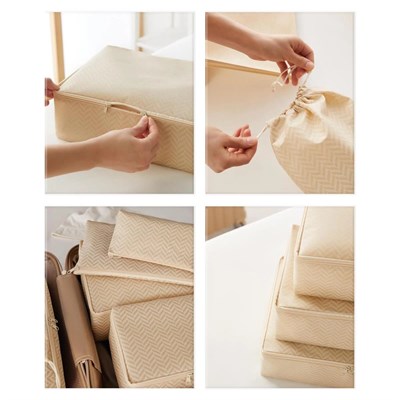 Ocean Home Textile 6lı Bej Balıksırtı Bavul İçi Düzenleyici Set