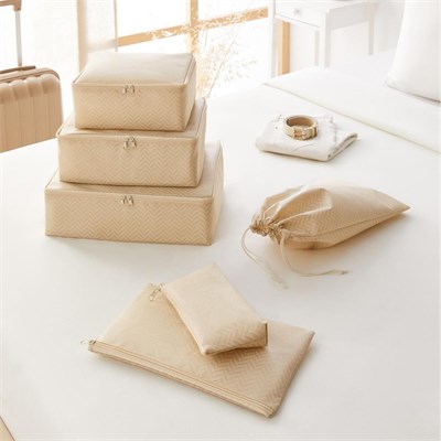 Ocean Home Textile 6lı Bej Balıksırtı Bavul İçi Düzenleyici Set