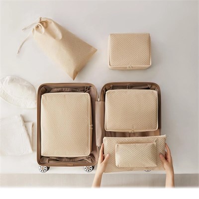 Ocean Home Textile 6lı Bej Balıksırtı Bavul İçi Düzenleyici Set
