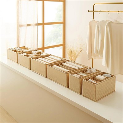 Ocean Home Textile 6lı Bölmeli Bej Balıksırtı Çekmece İçi Düzenleyici Kutu Set