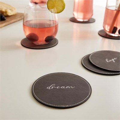 Ocean Home Textile 6li Gri Renk Deri Bardak Altlığı Ø 10 Cm