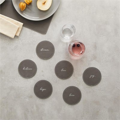 Ocean Home Textile 6li Gri Renk Deri Bardak Altlığı Ø 10 Cm