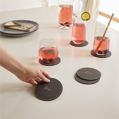 Ocean Home Textile 6li Gri Renk Deri Bardak Altlığı Ø 10 Cm