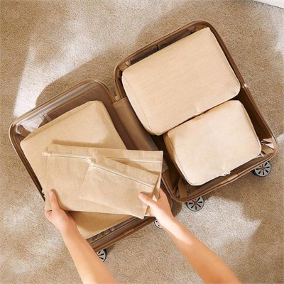 Ocean Home Textile 6lı Jüt Keten Kumaş Bavul İçi Düzenleyici Set