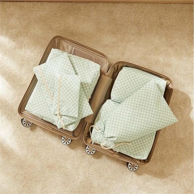 Ocean Home Textile 6lı Mint Dama Desen Pamuklu Bavul İçi Düzenleyici Set