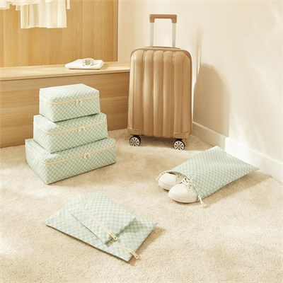 Ocean Home Textile 6lı Mint Dama Desen Pamuklu Bavul İçi Düzenleyici Set