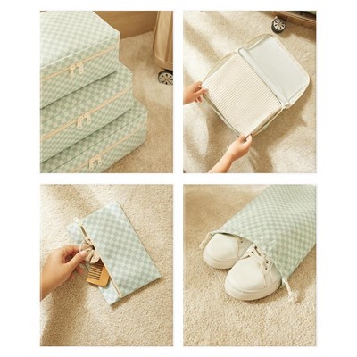 Ocean Home Textile 6lı Mint Dama Desen Pamuklu Bavul İçi Düzenleyici Set