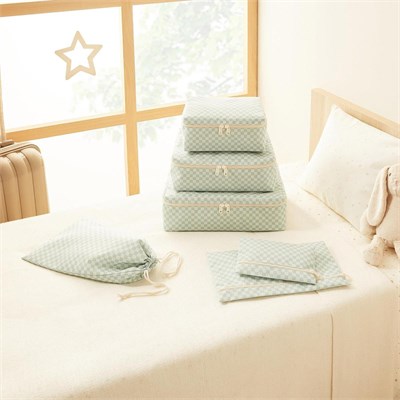 Ocean Home Textile 6lı Mint Dama Desen Pamuklu Bavul İçi Düzenleyici Set