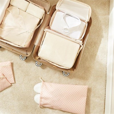 Ocean Home Textile 6lı Pembe Dama Desen Pamuklu Bavul İçi Düzenleyici Set