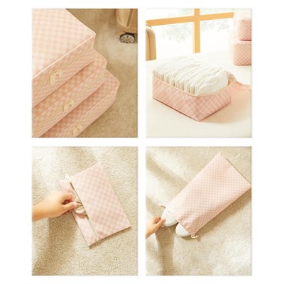Ocean Home Textile 6lı Pembe Dama Desen Pamuklu Bavul İçi Düzenleyici Set