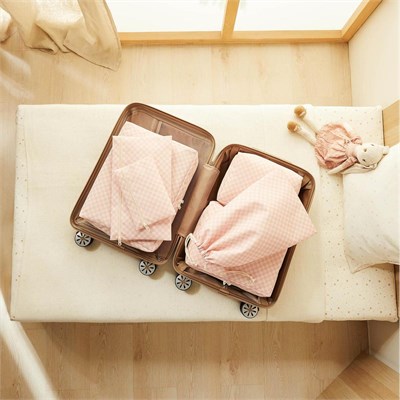 Ocean Home Textile 6lı Pembe Dama Desen Pamuklu Bavul İçi Düzenleyici Set