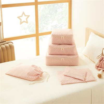 Ocean Home Textile 6lı Pembe Dama Desen Pamuklu Bavul İçi Düzenleyici Set