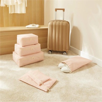 Ocean Home Textile 6lı Pembe Dama Desen Pamuklu Bavul İçi Düzenleyici Set