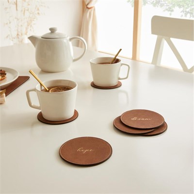 Ocean Home Textile 6lı Taba Renk Deri Bardak Altlığı Ø 10 Cm