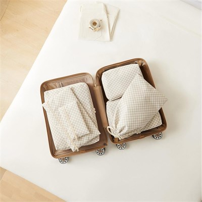 Ocean Home Textile 6lı Yıkanabilir Gri Dama Desen Pamuklu Bavul İçi Düzenleyici Set