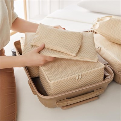 Ocean Home Textile 7li Bej Balıksırtı Bavul İçi Düzenleyici Set