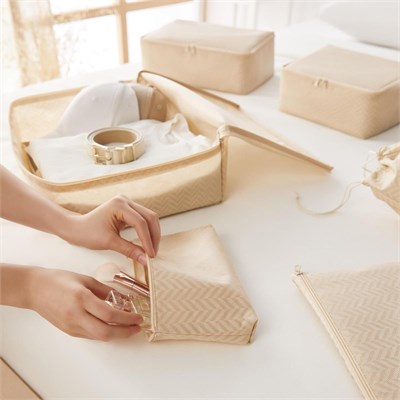 Ocean Home Textile 7li Bej Balıksırtı Bavul İçi Düzenleyici Set