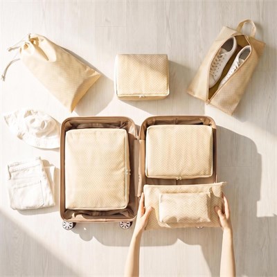Ocean Home Textile 7li Bej Balıksırtı Bavul İçi Düzenleyici Set
