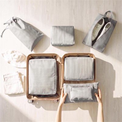 Ocean Home Textile 7li Gri Balıksırtı Bavul İçi Düzenleyici Set